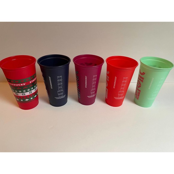 Starbucks Holiday Reusable Christmas Color Theme Candy Cane Cups 16 oz Lot of 5 - Picture 2 of 5